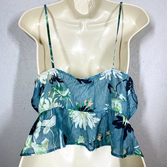 NEW! H&M Floral Strappy Ruffled Crop Top Tie Teal - M - Picture 2 of 5